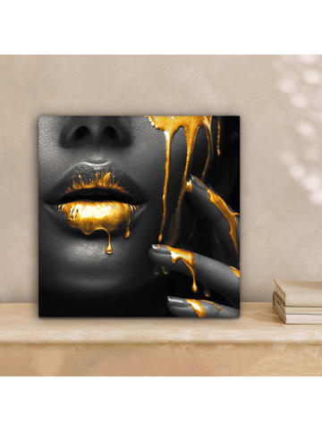 MuchoWow Leinwand Bilder Gesicht gold schwarz