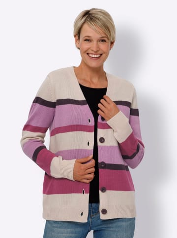 Sieh an! Strickjacke in elfenbein-orchidee-geringelt