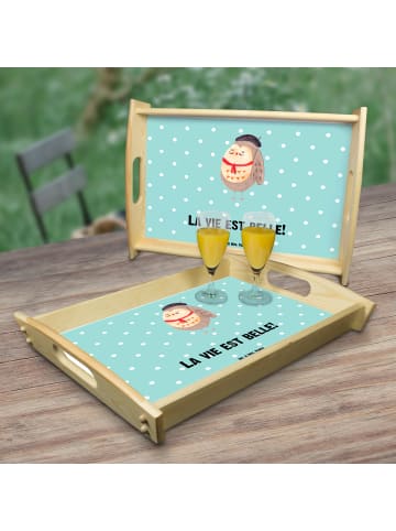 Mr. & Mrs. Panda Küchentablett Eule Frankreich mit Spruch in Türkis Pastell