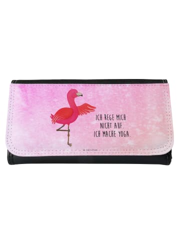 Mr. & Mrs. Panda Damen Portemonnaie Flamingo Yoga mit Spruch in Aquarell Pink