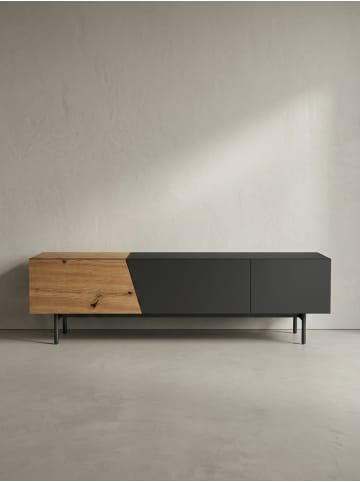 KADIMA DESIGN Lowboard Schwarz mit Eiche-Dekor 150x40x40 TV-Kommode Modern, in Braun-Schwarz