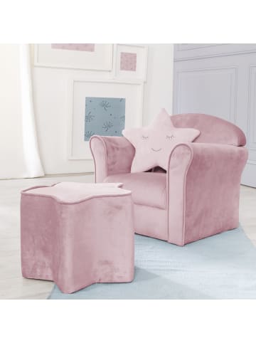 roba Lil Sofa' Kindersessel mit Armlehnen, Samtstoff Rosa