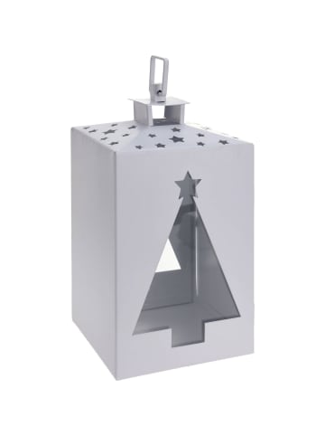 Home&Styling Collection Metall-Laterne mit Buntglas und Tannenbaum in Weiß, (B) 18 x (H) 28 x (L) 18 cm