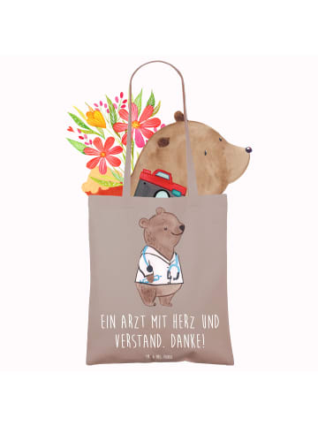 Mr. & Mrs. Panda Einkaufsbeutel Arzt mit Herz mit Spruch in Braun Pastell
