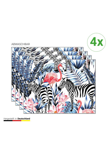 Tischsetmacher.de Tischsets I Platzsets "Tropische Zebras und Flamingos" (L)30 x (B)40