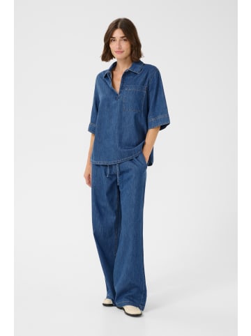 CULTURE Kurzarm-Bluse CUpin Relaxed fit in Dark Blue Wash