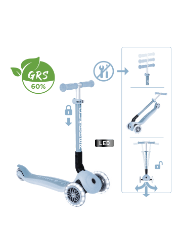 GLOBBER Scooter JUNIOR FOLDABLE LIGHTS ECO Roller in blaubeere, mit Leuchtrollen