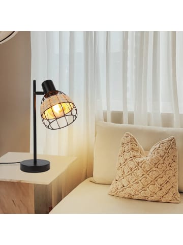 ZMH Tischleuchte in schwarz 1-flammige E27 Rattan drehbare Lampenschirm H 38cm