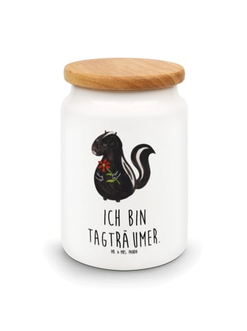 Mr. & Mrs. Panda Vorratsbehälter Stinktier Blume mit Spruch in Weiß
