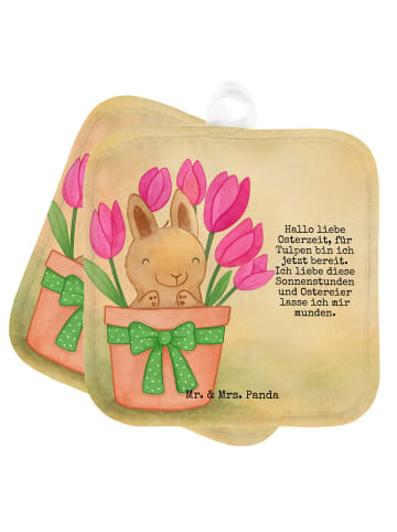 Mr. & Mrs. Panda Topflappen mit Spruch Hase Tulpen Design mit Sp... in Weiß