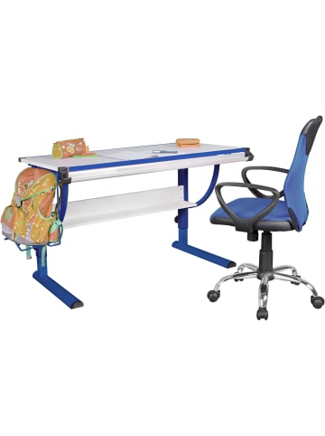 KADIMA DESIGN Schreibtisch für Kinder: Höhenverstellbar, neigbare Tischplatte, 6-15 Jahre in Blau