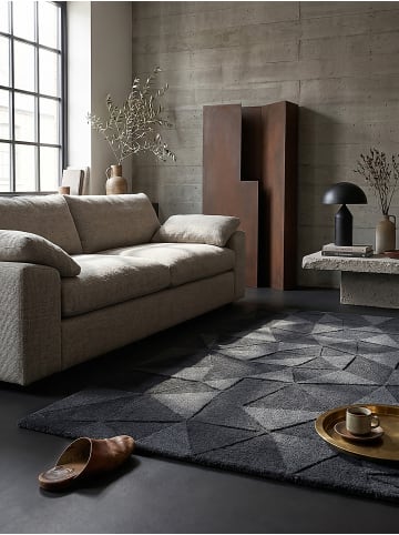 KADIMA DESIGN Teppich Wolle Handgetuftet DEBEN Geometrisch Wohnzimmer Modern in Anthrazit