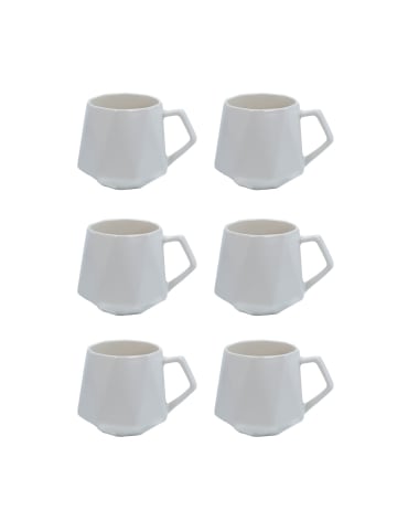 Intirilife Kaffee Tee Tasse in Feinschliff Optik 350 ml Becher mit Henkel in 6x Weiß