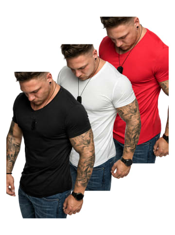 Amaci&Sons 3er-Pack T-Shirts 3. BELLEVUE in (Rot + Weiß + Schwarz)