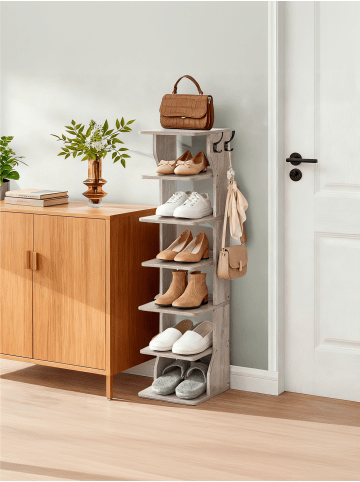 VASAGLE Schuhregal Island in Greige - (B)26.4 x (H)110.4 x (T)30 cm