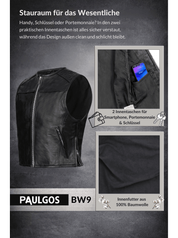 PAULGOS Lederweste Biker Kutte Echtleder BW9 in Schwarz