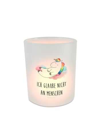 Mr. & Mrs. Panda Glas Windlicht Einhorn Wolke 7 mit Spruch in Transparent