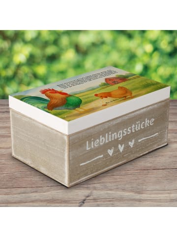 Mr. & Mrs. Panda Holztruhe Hahn Korn Design mit Spruch in Weiß