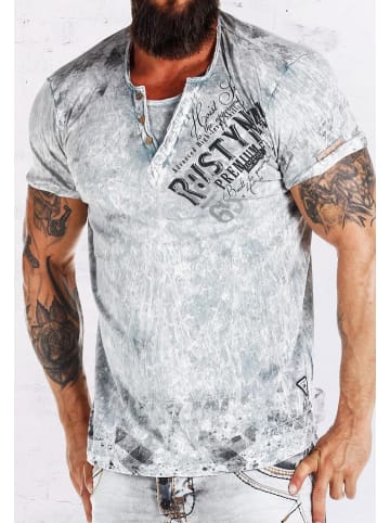 Rusty Neal V-Neck T-Shirt Verwaschen mit Seitlichem Logo Print in Grau