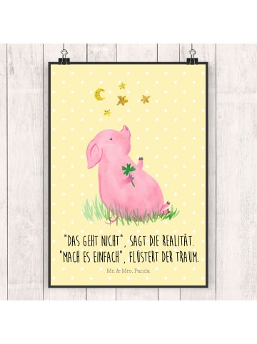 Mr. & Mrs. Panda Poster Schwein Glück mit Spruch in Gelb Pastell