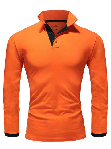 Amaci&Sons Langarm Kontrast Poloshirt CHARLOTTE in Orange/Schwarz