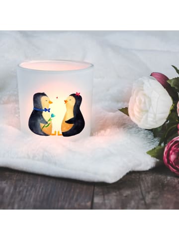 Mr. & Mrs. Panda Windlicht aus Glas Pinguin Pärchen ohne Spruch in Transparent