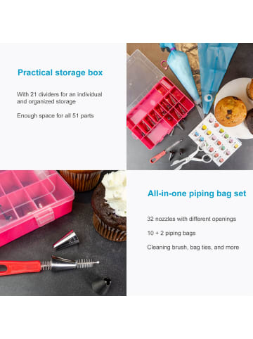 Intirilife 52-teiliges Spritztüllen Spritzbeutel Set mit Aufbewahrungsbox in Bunt