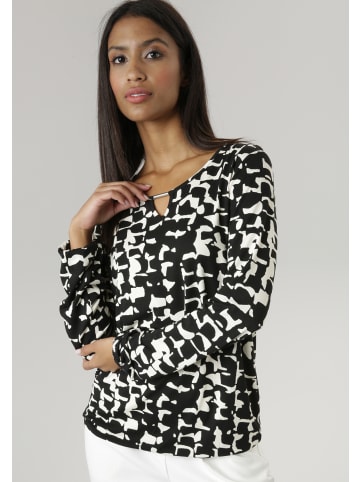Aniston SELECTED Langarmshirt in schwarz-offwhite