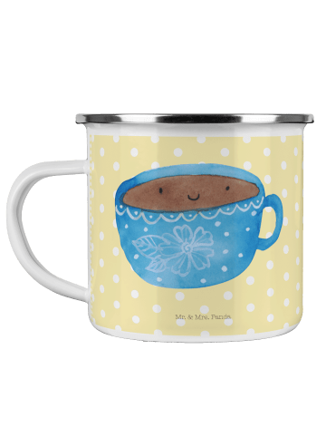 Mr. & Mrs. Panda Camping Emaille Tasse Kaffee Tasse ohne Spruch in Gelb Pastell