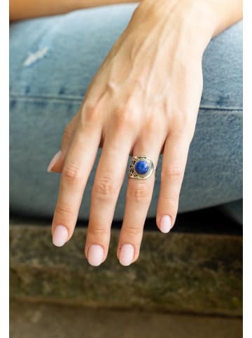 mantraroma 925er Silber - Ringe verstellbar mit Lapis Lazuli