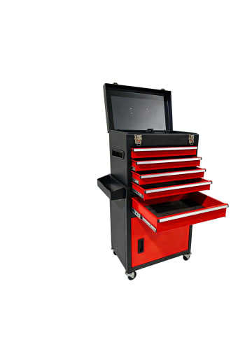 relaxdays Werkstattwagen in Schwarz/Rot - (B)59,5 x (H)104 x (T)28 cm