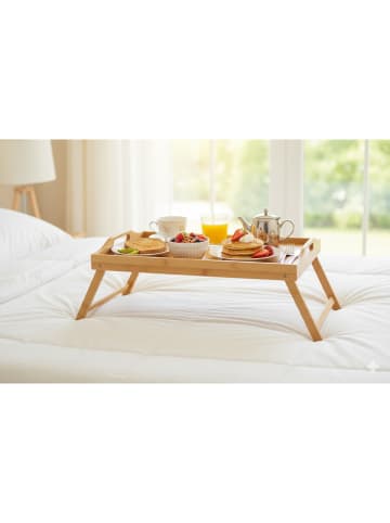 Cheffinger aus Bambus - Frühstücksbrett & Snacktablett mit Klappfüßen in Braun