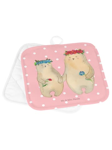 Mr. & Mrs. Panda Topflappen Bären mit Blumenkranz ohne Spruch in Rot Pastell