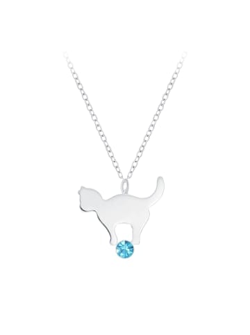 Alexander York Kette mit Anhänger KATZE mit Kristall aqua in 925 Silber - 2-tlg. in silber