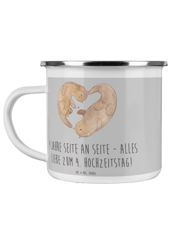 Mr. & Mrs. Panda Camping Emaille Tasse 4. Hochzeitstag Seidenhoc... in Heather Grey