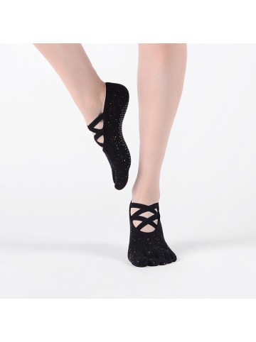 MUNADUNA 2er-Pack Ballett-/Yoga-Zehensocken mit X-Cross-Band in Schwarz