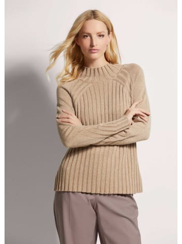 MADELEINE Glanzvoller Strickpullover mit Stehkragen in cappuccino / silberfarben