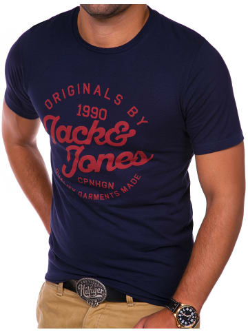 Jack & Jones T-Shirt - JJJORMIXTEE mit Print O-Neck in Navy-Rot
