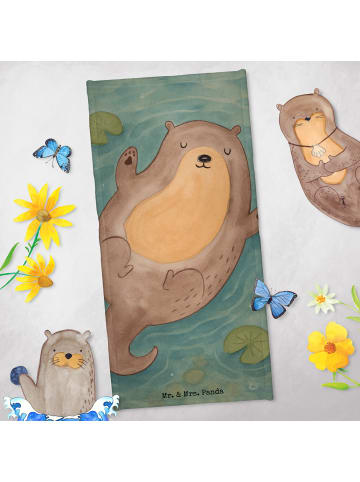 Mr. & Mrs. Panda Badehandtuch Otter Umarmen Design ohne Spruch in Grau Pastell