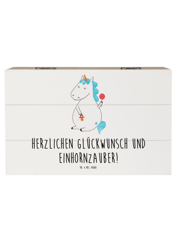 Mr. & Mrs. Panda Truhe Einhorn Baby mit Spruch in Weiß