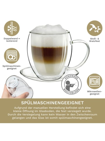 Creano 2er Set Thermo-Tasse "Doppelwandtasse" mit Untersetzer  - 250ml Glas