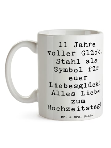 Mr. & Mrs. Panda Tasse 11. Hochzeitstag Stahlhochzeit mit Spruch in Weiß