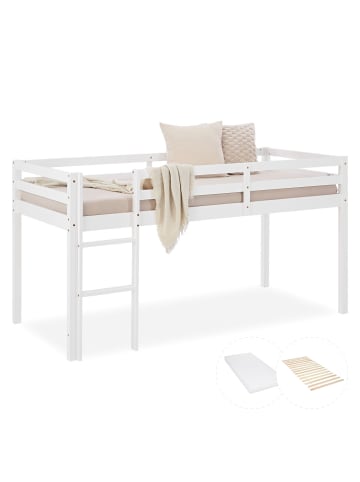 Homestyle4u Kinderbett 90x200 mit Latterost und Matratze in Weiß