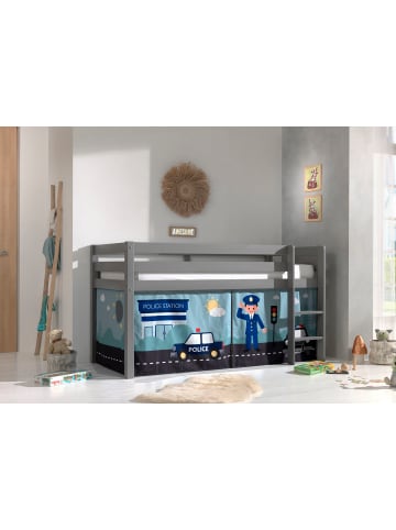 58 aufm Kessel KINDERBETT Karolina 210x114x106 Massivholz Grau Textilset Polizei