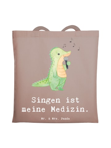 Mr. & Mrs. Panda Strandtasche Krokodil Singen mit Spruch in Braun Pastell