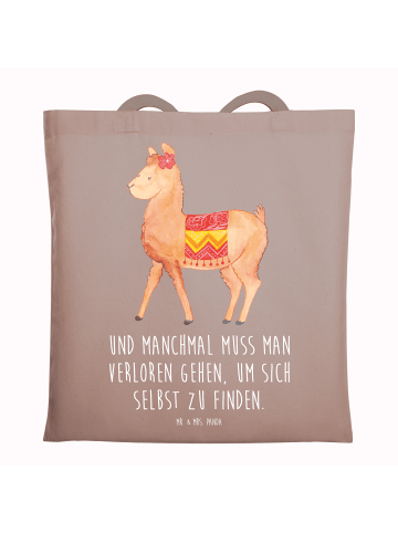 Mr. & Mrs. Panda Schultertasche Alpaka Stolz mit Spruch in Braun Pastell