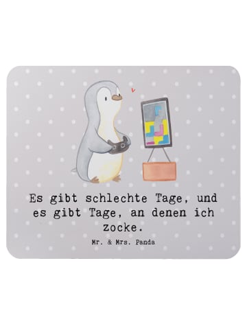 Mr. & Mrs. Panda Mauspad Pinguin Zocken mit Spruch in Grau Pastell