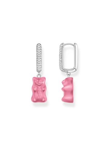 Thomas Sabo Einzel-Creole Mit Pinkem Goldbären-Anhänger In Midiversion in silber, pink