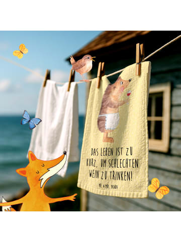 Mr. & Mrs. Panda Handtuch Igel Wein mit Spruch in Gelb Pastell