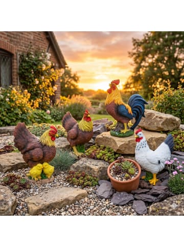 relaxdays Gartenfigur "Glucke" in Braun/ Gelb - (B)22 x (H)24 x (T)9 cm